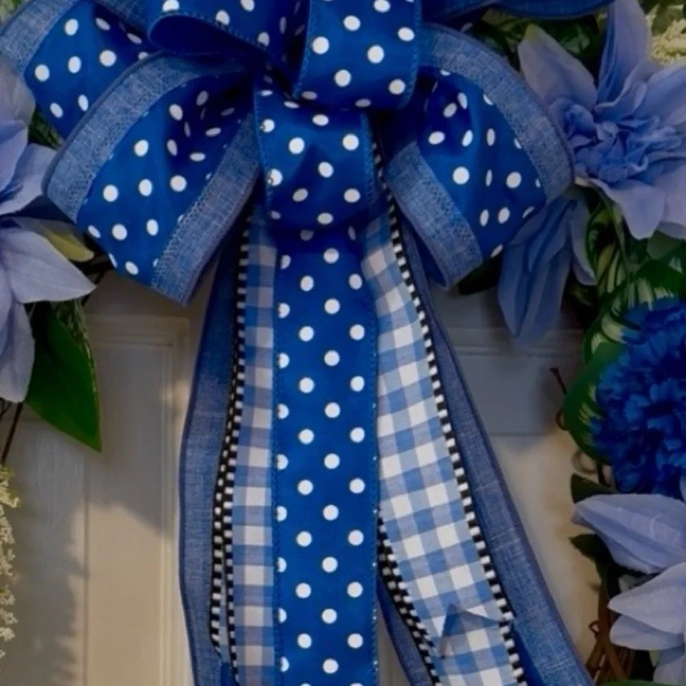 Blue and White Polka Dot Holiday Wreath